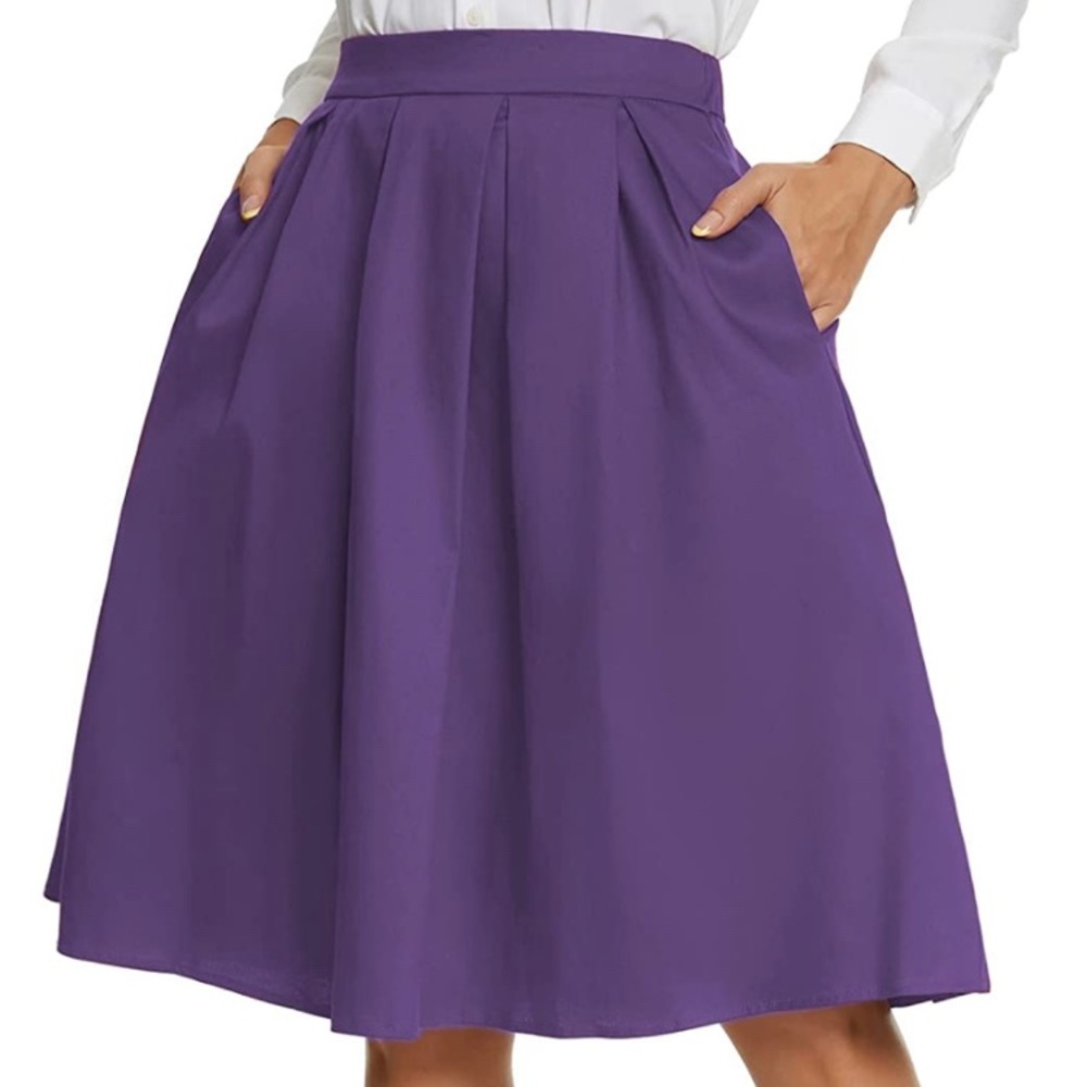 Tandisk Women’s Vintage A-line Printed Pleated Flared Midi Skirt w Pockets